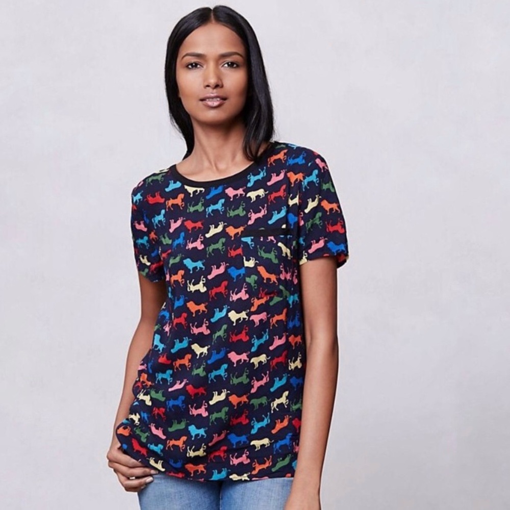 Anthropologie Maeve Animal Printmaker Top